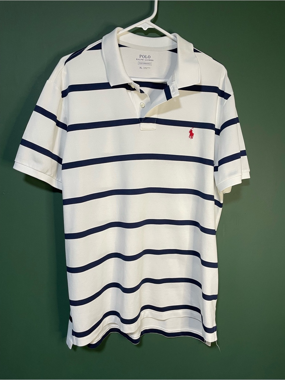 Polo Ralph Lauren Performance Polo White Navy Striped XL